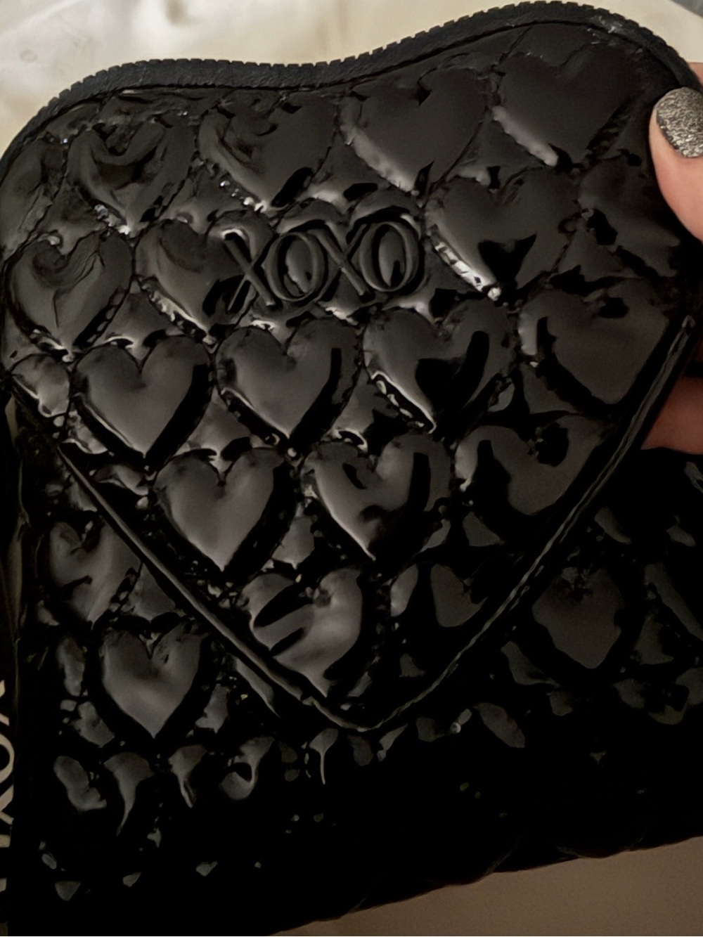 XOXO 2-piece Black Patent Quilted Heart & large clutch Pouch. Stuffed w/goodies
